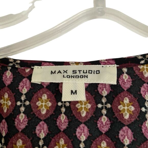 Max Studio Tiered Midi Dress M Terracotta V-neck Smocked Waist Bohemian Cottage - Picture 4 of 8